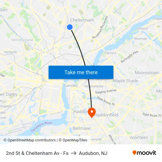 2nd St & Cheltenham Av - Fs to Audubon, NJ map