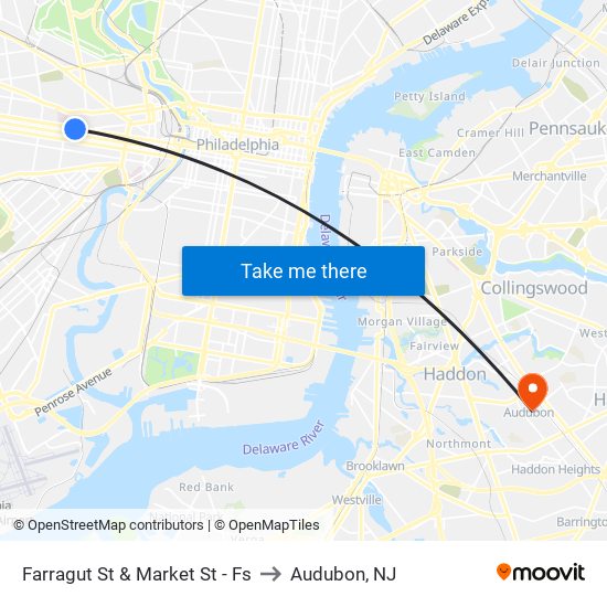 Farragut St & Market St - Fs to Audubon, NJ map