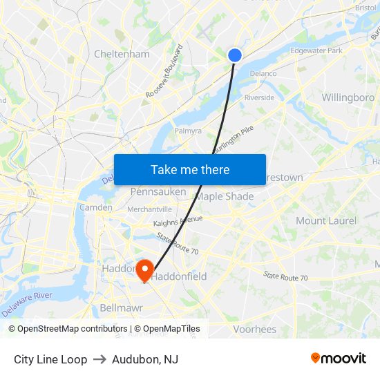City Line Loop to Audubon, NJ map