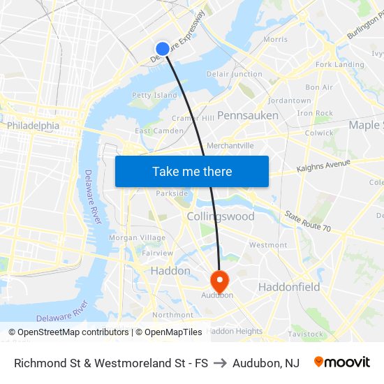 Richmond St & Westmoreland St - FS to Audubon, NJ map