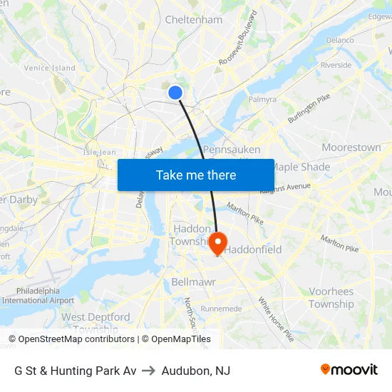 G St & Hunting Park Av to Audubon, NJ map