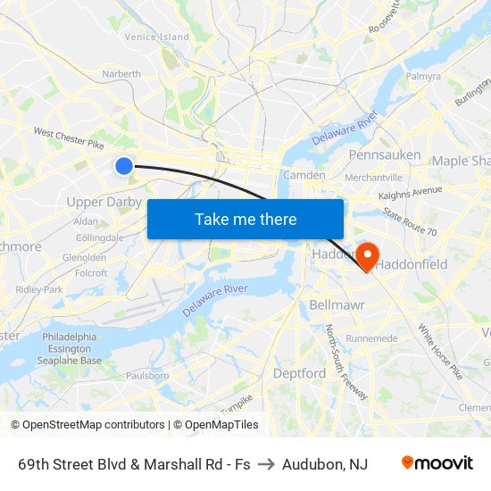 69th Street Blvd & Marshall Rd - Fs to Audubon, NJ map