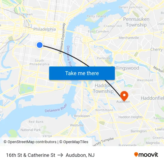 16th St & Catherine St to Audubon, NJ map