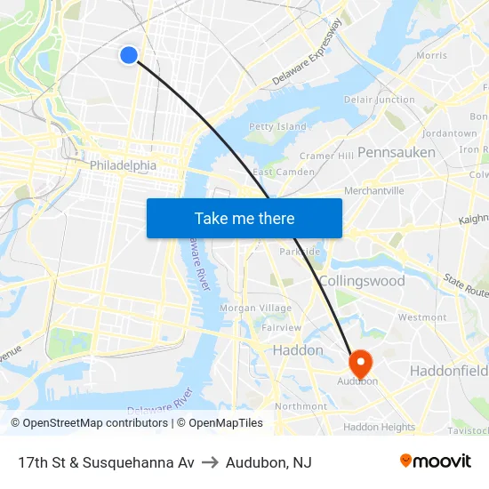 17th St & Susquehanna Av to Audubon, NJ map