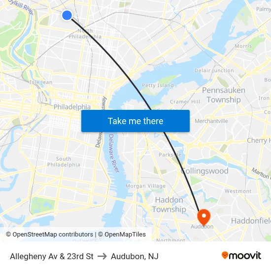 Allegheny Av & 23rd St to Audubon, NJ map