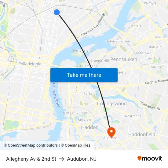 Allegheny Av & 2nd St to Audubon, NJ map