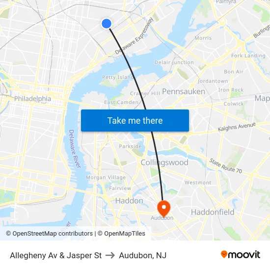 Allegheny Av & Jasper St to Audubon, NJ map