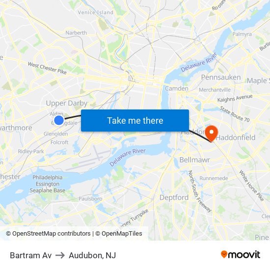 Bartram Av to Audubon, NJ map