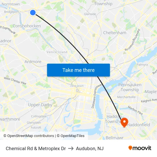 Chemical Rd & Metroplex Dr to Audubon, NJ map