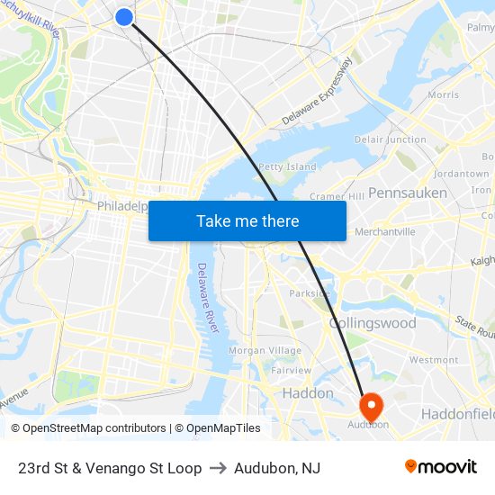 23rd St & Venango St Loop to Audubon, NJ map