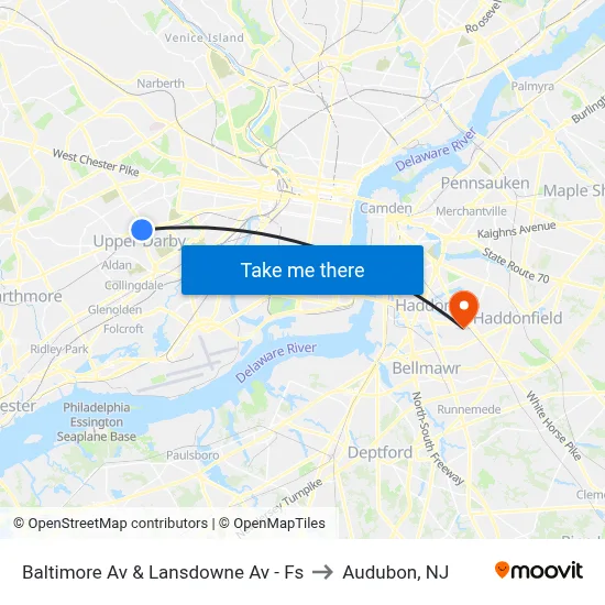 Baltimore Av & Lansdowne Av - Fs to Audubon, NJ map