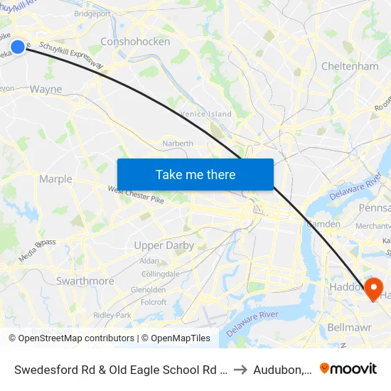 Swedesford Rd & Old Eagle School Rd - Mbns to Audubon, NJ map