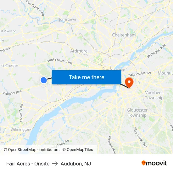 Fair Acres - Onsite to Audubon, NJ map