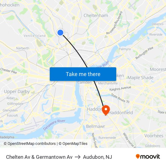 Chelten Av & Germantown Av to Audubon, NJ map