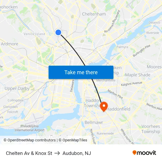 Chelten Av & Knox St to Audubon, NJ map