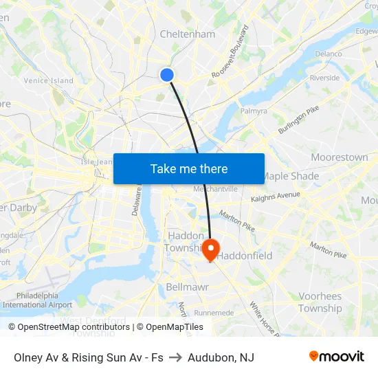 Olney Av & Rising Sun Av - Fs to Audubon, NJ map