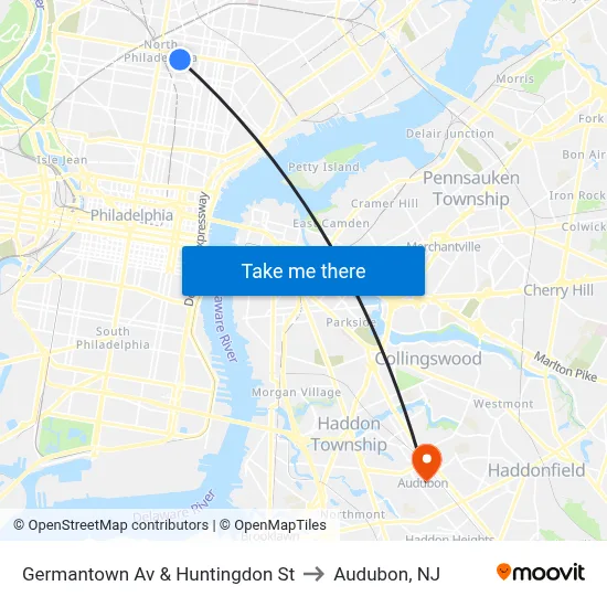 Germantown Av & Huntingdon St to Audubon, NJ map