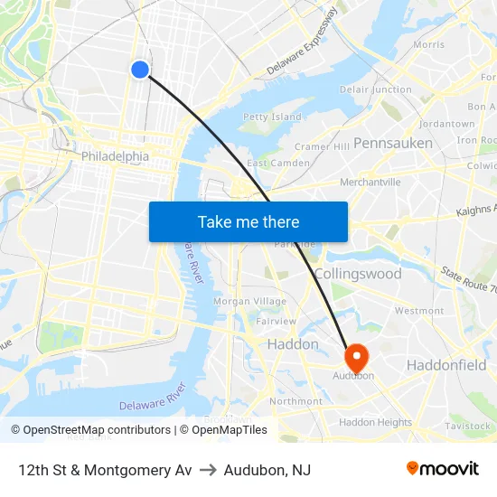12th St & Montgomery Av to Audubon, NJ map