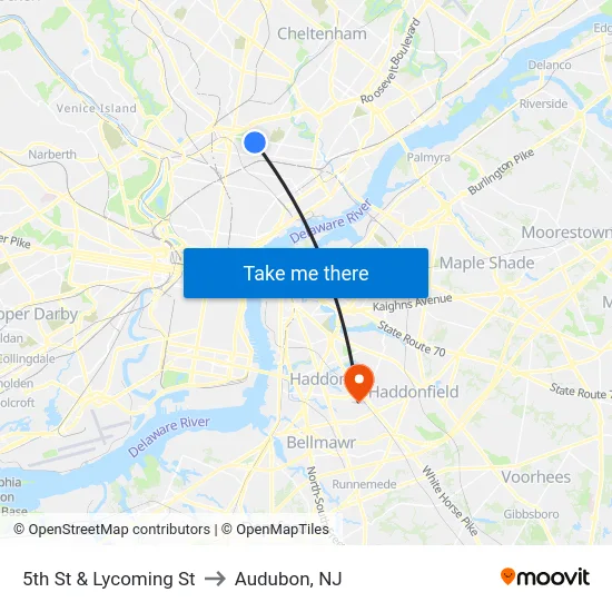 5th St & Lycoming St to Audubon, NJ map