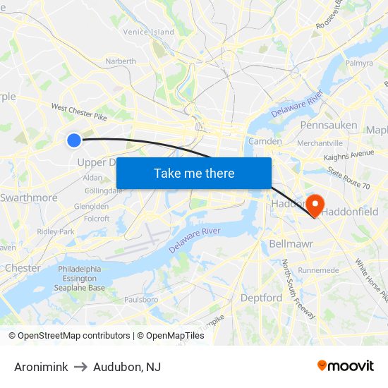 Aronimink to Audubon, NJ map