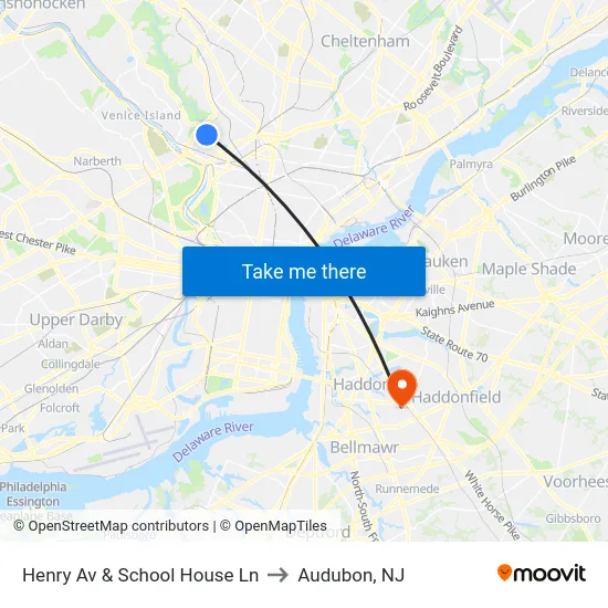 Henry Av & School House Ln to Audubon, NJ map