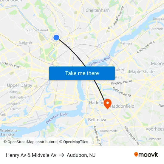 Henry Av & Midvale Av to Audubon, NJ map