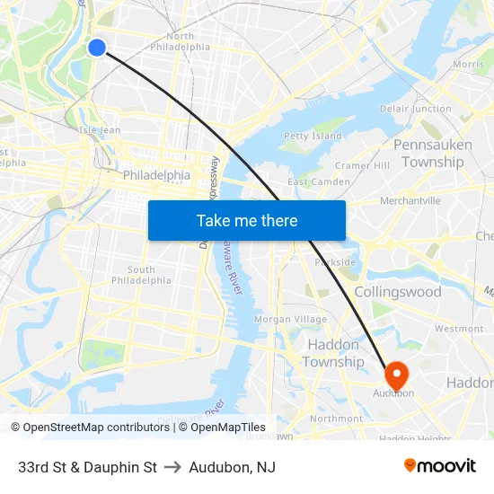 33rd St & Dauphin St to Audubon, NJ map