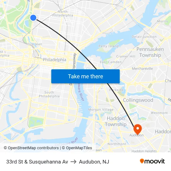 33rd St & Susquehanna Av to Audubon, NJ map