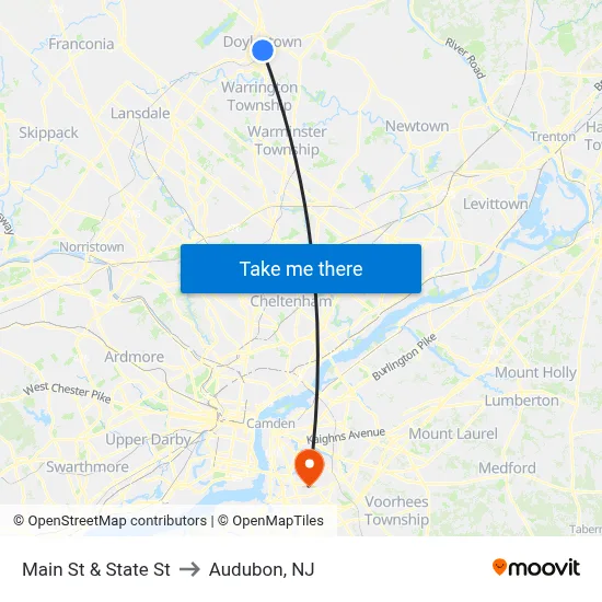 Main St & State St to Audubon, NJ map