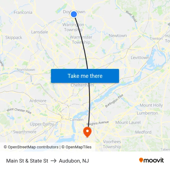Main St & State St to Audubon, NJ map