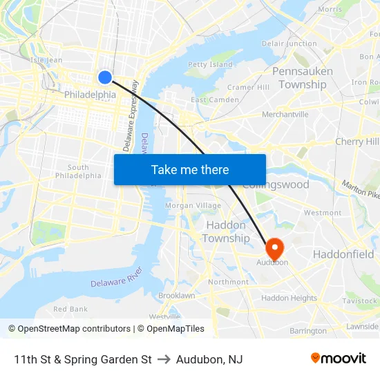 11th St & Spring Garden St to Audubon, NJ map