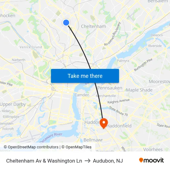Cheltenham Av & Washington Ln to Audubon, NJ map