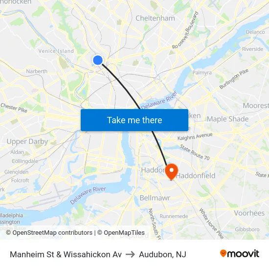 Manheim St & Wissahickon Av to Audubon, NJ map