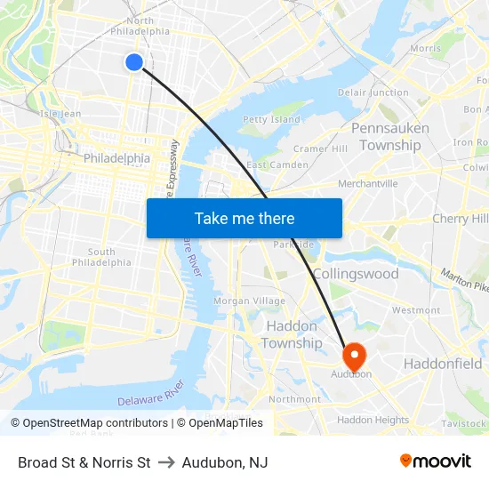 Broad St & Norris St to Audubon, NJ map