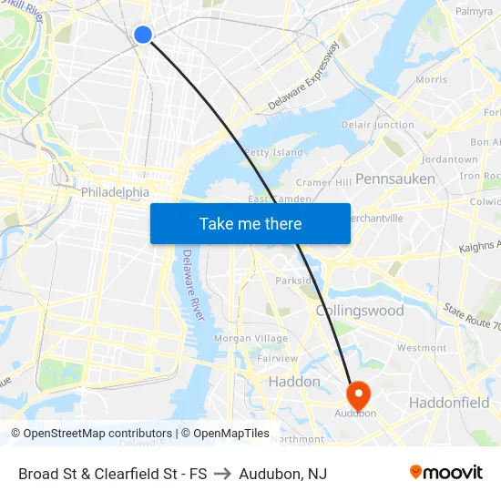 Broad St & Clearfield St - FS to Audubon, NJ map