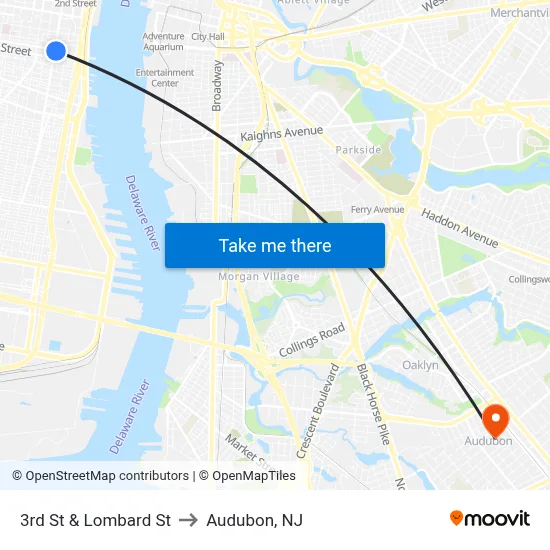 3rd St & Lombard St to Audubon, NJ map