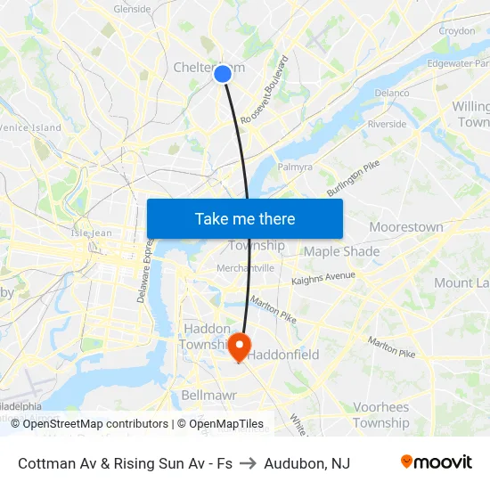 Cottman Av & Rising Sun Av - Fs to Audubon, NJ map