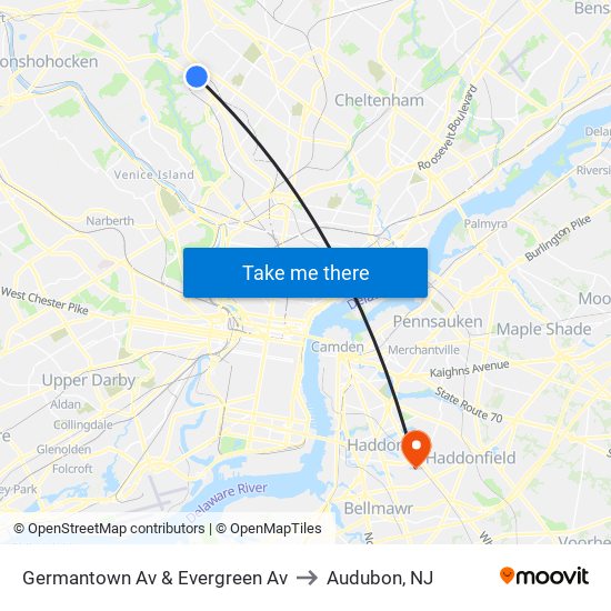 Germantown Av & Evergreen Av to Audubon, NJ map
