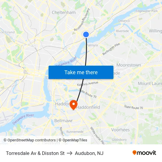 Torresdale Av & Disston St to Audubon, NJ map