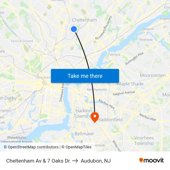 Cheltenham Av & 7 Oaks Dr to Audubon, NJ map