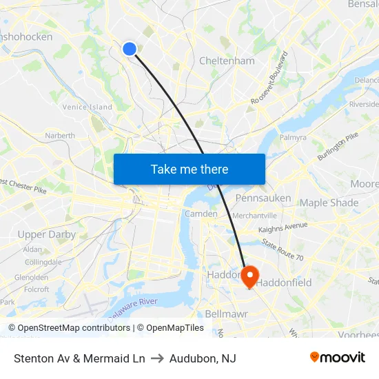 Stenton Av & Mermaid Ln to Audubon, NJ map