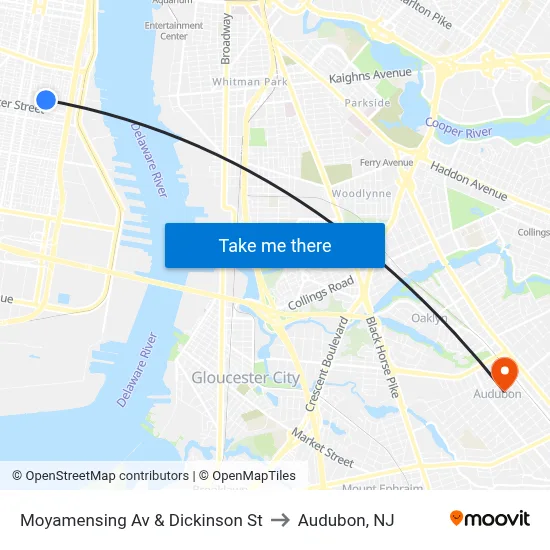 Moyamensing Av & Dickinson St to Audubon, NJ map