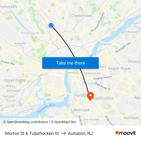 Morton St & Tulpehocken St to Audubon, NJ map