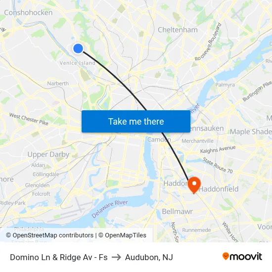 Domino Ln & Ridge Av - Fs to Audubon, NJ map