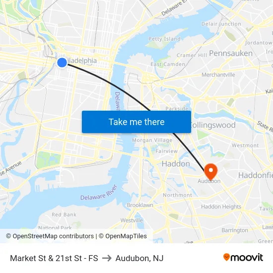 Market St & 21st St - FS to Audubon, NJ map