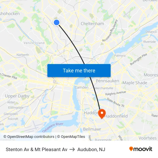 Stenton Av & Mt Pleasant Av to Audubon, NJ map