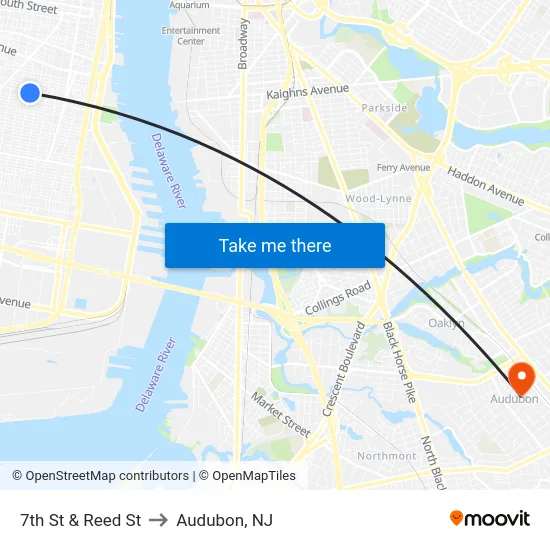 7th St & Reed St to Audubon, NJ map