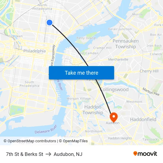 7th St & Berks St to Audubon, NJ map