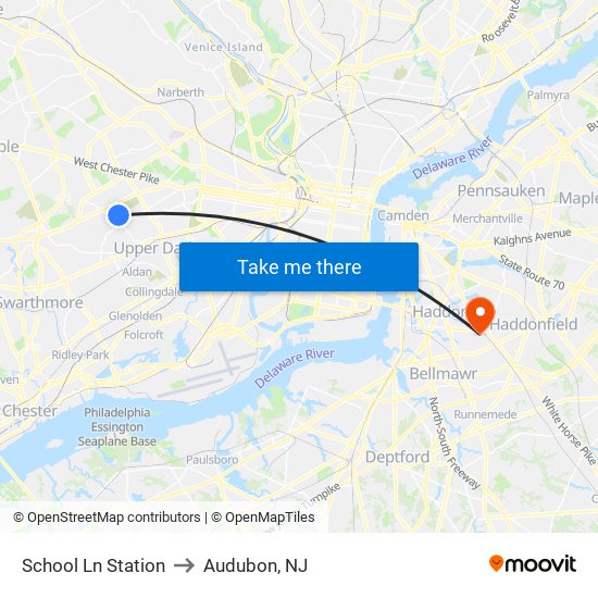 School Ln Station to Audubon, NJ map