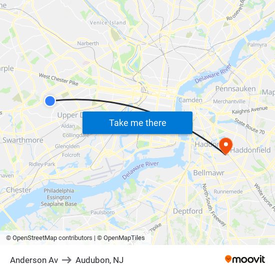 Anderson Av to Audubon, NJ map